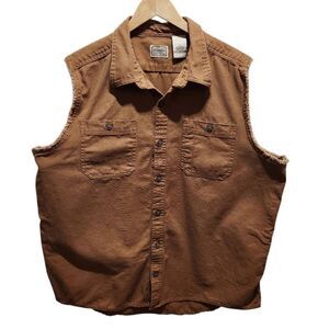C.E. Schmidt Work Wear sleeveless button front shirt brown cotton pockets XL